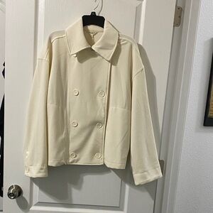 Max Studio Ivory Double-Breasted Pea Coat